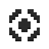 a black and white pixel art icon with a cross in the middle .