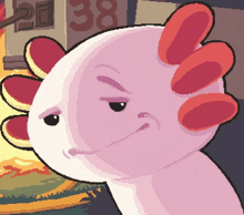 a pixel art drawing of an axolotl making a face