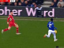 a soccer player with the number 16 on his jersey is being tackled by another player