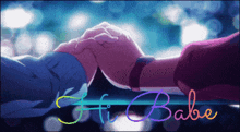 a person holding another person 's hand with the words " fi babe " written on the bottom