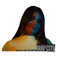 a poster for trap city features a woman in a white shirt