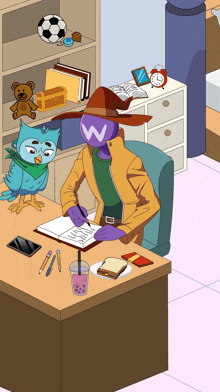 a cartoon of a person with a w on their face