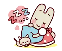 a cartoon rabbit is sleeping with a cat and a heart with zzz written on it