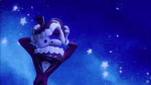 a cartoon character in a tuxedo holds his hands behind his head with stars in the background