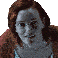a close up of a woman 's face with a necklace on