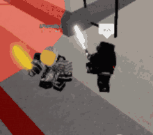 a screenshot of a video game with a person holding a light saber and a speech bubble that says win