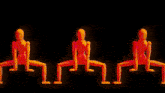 a row of colorful skeletons are dancing on a dark background