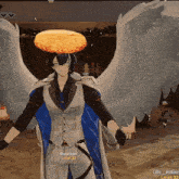 a video game character with wings and a pizza on his head with the name rapynksel on it
