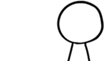 a black and white drawing of a stick figure with a sad face on a white background .