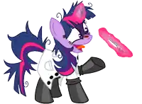 twilight sparkle from my little pony standing next to a pink item