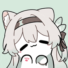 a drawing of a girl with a cat ear and paw prints on her face