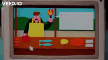 a cartoon of a man holding a torch with the words veed.io on the bottom