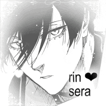 a black and white drawing of a man with the name rin sera below it