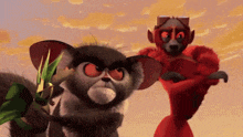 a cartoon monkey is standing next to an angry looking monkey