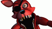a close up of a red stuffed animal with a large mouth