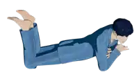 a cartoon of a person laying on their stomach with their feet up