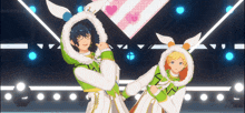 a couple of anime characters standing next to each other