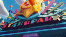 a colorful sign that says starrpark with a blue sky in the background