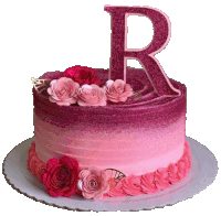 a cake with a letter r on top of it