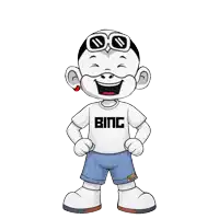 a cartoon character wearing a shirt that says binc