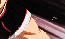 a close up of a person 's torso in a black and red basketball uniform .