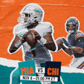 an advertisement for a football game between the miami dolphins and the bears