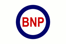 a blue circle with the word bnp in red