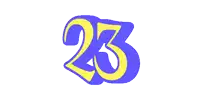 the number 23 is displayed in blue and yellow on a white background