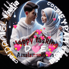 a picture of a man and a woman with the words happy tasking love