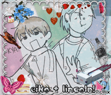 a drawing of a man and a woman with the name eiko lincoln on the bottom