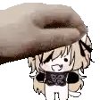 a person is petting a cartoon character with a cat 's head .