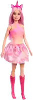 a barbie doll with pink hair and a pink unicorn headband