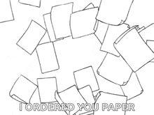 a black and white drawing of the dunder mifflin paper company logo with the caption `` i ordered you paper '' .