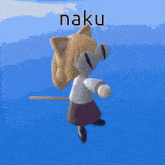 a cartoon character with a cat ear and the name naku