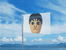 a flag with a man 's face on it that says ' ici '
