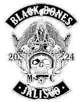 a black and white logo for the black bones jalisco motorcycle club