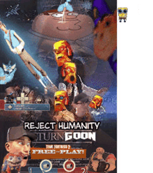 a poster for a video game called reject humanity turn goon