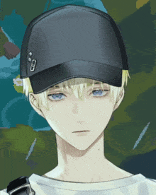 a boy wearing a black hat with the number 8 on the front