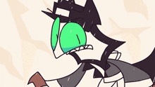 a cartoon character with a green head and a hat