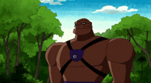 a cartoon character with a purple belt around his waist
