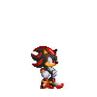 a pixel art of shadow the hedgehog from sonic the hedgehog standing on a white background .
