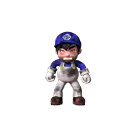 a cartoon character with a beard and a blue hat with the letter b on it
