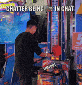 a man is playing a game with the words chatter being in chat on the bottom