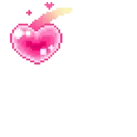 a pixel art of two pink hearts with a yellow tail