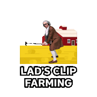 lad 's clip farming logo with a man in a brown coat holding a cane