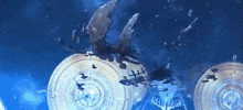 a painting of a space ship in the middle of a galaxy