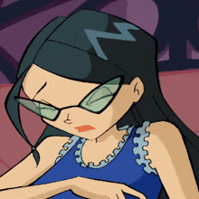 a girl with glasses and a lightning bolt on her hair