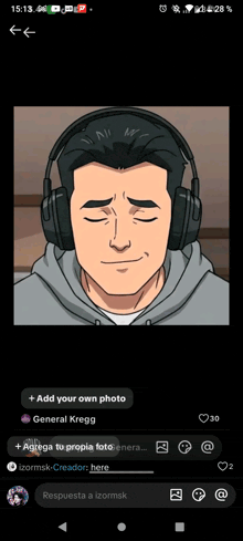 a cartoon of a man wearing headphones with the words add your own photo on the bottom