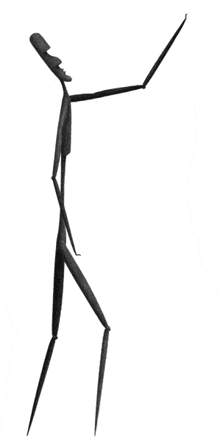 a black and white drawing of a stick figure with arms outstretched