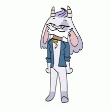 a cartoon drawing of a goat wearing a suit and glasses